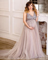 Sexy Gray/Champagne Beading  V Neck Pregnant Women Formal Dress Long Materity Evening Gown PL11122