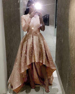 Rose Gold /Champagne Sequins Bling Bling Sparkly Vintage Long Sleeves High Low Party Prom Dresses PL1029
