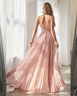 PL05232 Pink Evening Dress 2020 Long Sexy V Neck Pleated Formal Prom Party Gown wit Beading/Sequins