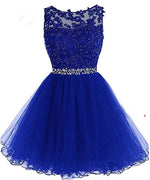 Lovely Sky Blue Lace Puffy Keyhole Back Homecoming Dress Short Prom Dresses with Belt SP10219