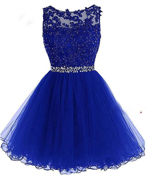 Lovely Sky Blue Lace Puffy Keyhole Back Homecoming Dress Short Prom Dresses with Belt SP10219