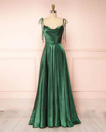 Sexy Satin A Line  Dark Green Prom Nigh Gown Wedding Guests Dresses for Wedding PL110271