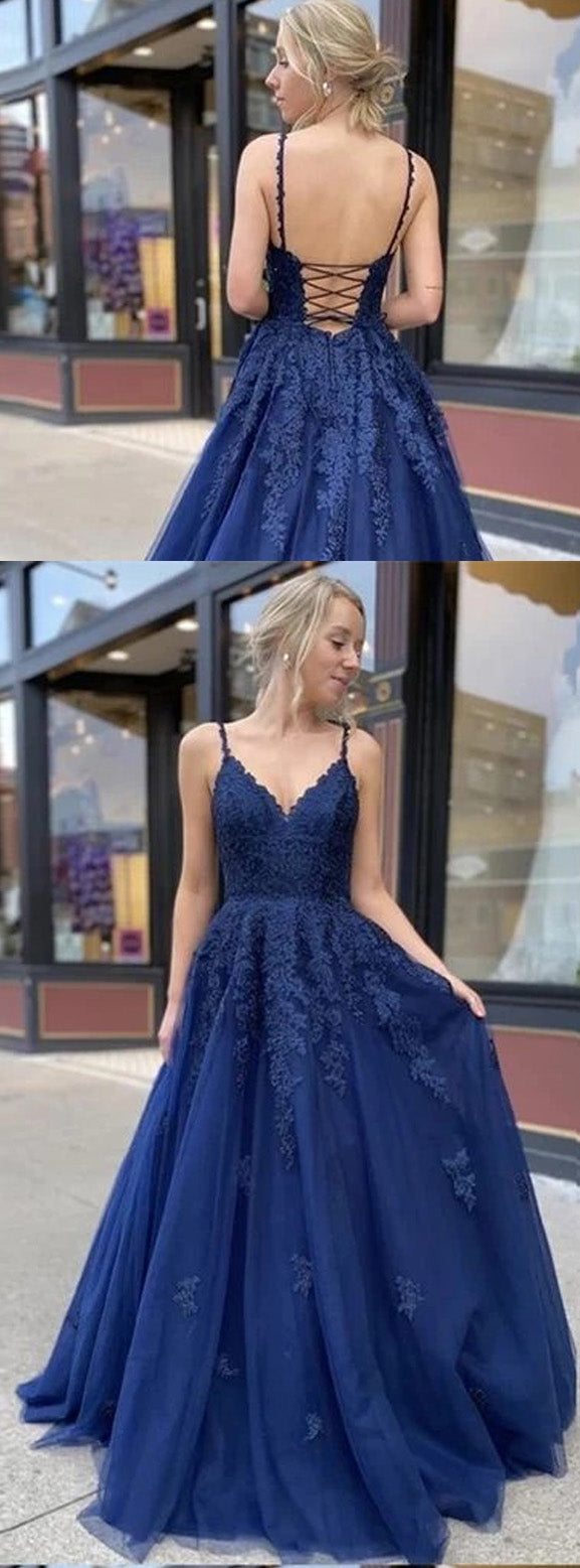 Dark Royal Blue Lace Evening Dress Women Formal Long Graduation Dress PL09082