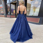 Dark Royal Blue Lace Evening Dress Women Formal Long Graduation Dress PL09082