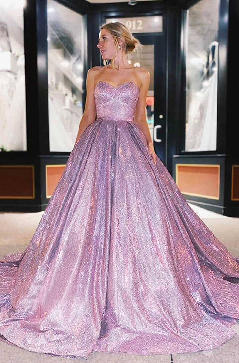 Glitter Long  Lilac Prom Dresses Sweetheart A Line  Wedding Party Gown for women PL10709