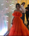 Ruffles Tulle Strapless Tiered  Orange Prom Dresses 2021 A Line Special Occasion Gowns PL10624