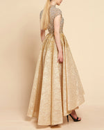Top Fully Beading High Neck Hi-Lo Evening Dresses ,Women Formal Gowns Gold Color PL302