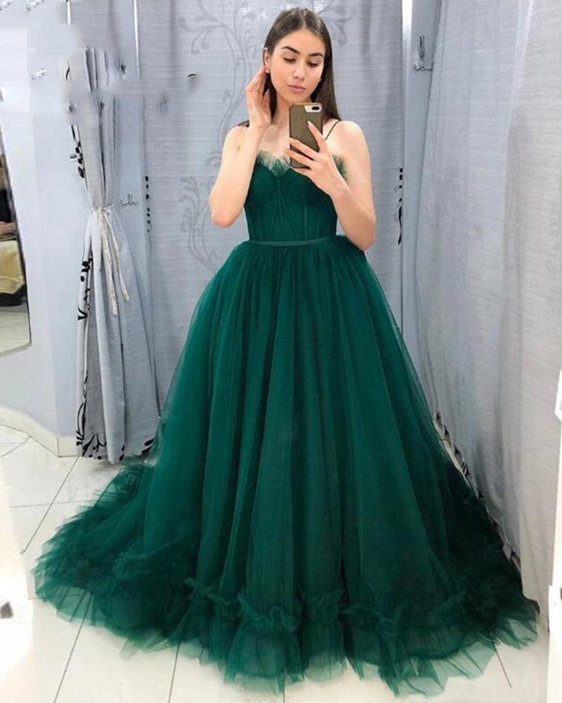Gorgeous Ball Gown Tulle Emerald Green Prom Evening Dress ,Women Formal Dress Wedding Party Goowns PL0725