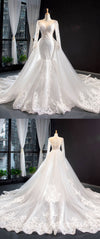 Amazing 2 Pieces Appliques Lace Long Sleeve Mermaid Wedding Dress 2021 With DetachableTrain Vestido De Noiva WD10909