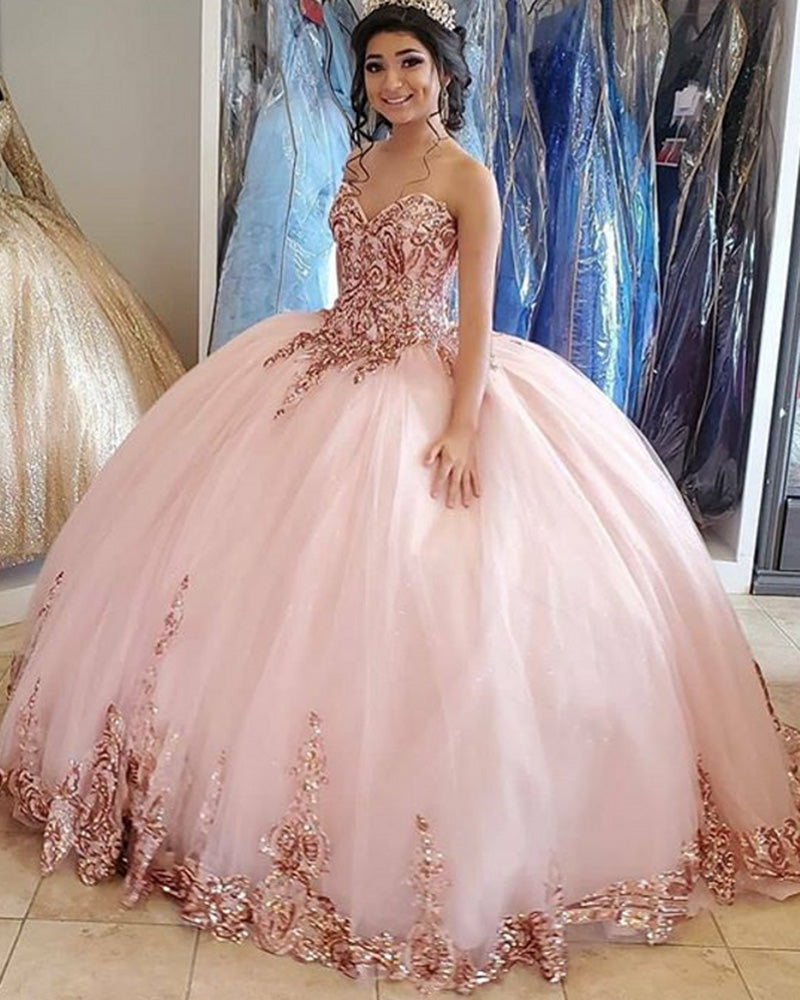 New Pink Lace Quinceanera Dresses Ball Gown Prom Dress Sweet 16 Dress For 15 Years Corset Dress Pageant Gown