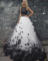 Purple And White Tulle Flowers Princess  Crop Top Prom Dress Quinceanera Gown Sweet 16 dress Wedding Party Gown PL01217