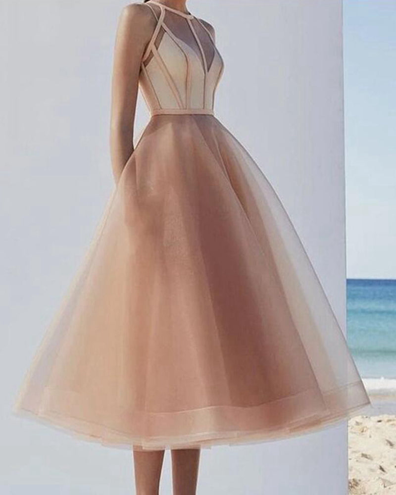 Short Prom Dresses   Women Formal Party Night Tea-Length Pink Vestidos Gala Robes Sleeveless Elegant Evening Gowns