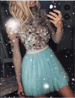 New Short Homecoming Dresses Pearls Beaded Handmade Flower Long Sleeves Prom Dresses Cocktail Dress