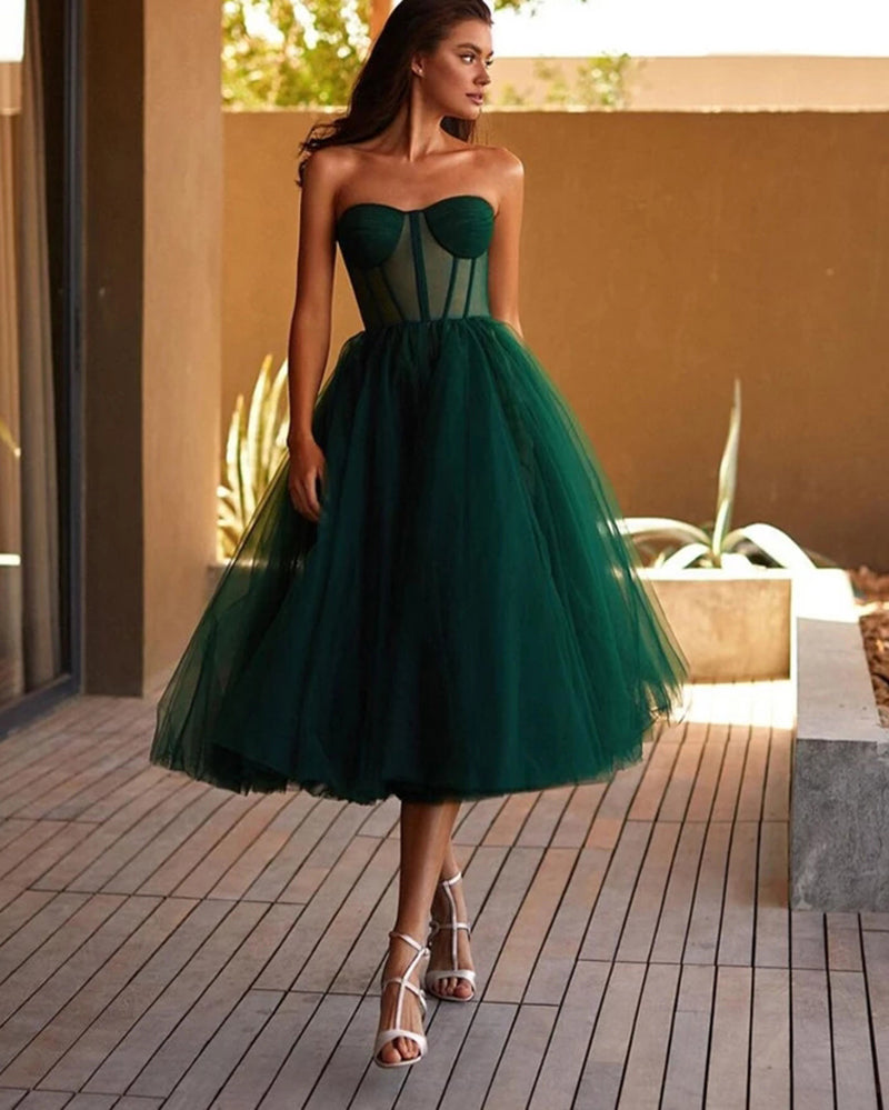 Sweetheart Dark Green Tulle Knee Length Homecoming Dresss Girls Short School Gradaution Prom Gown PL10822