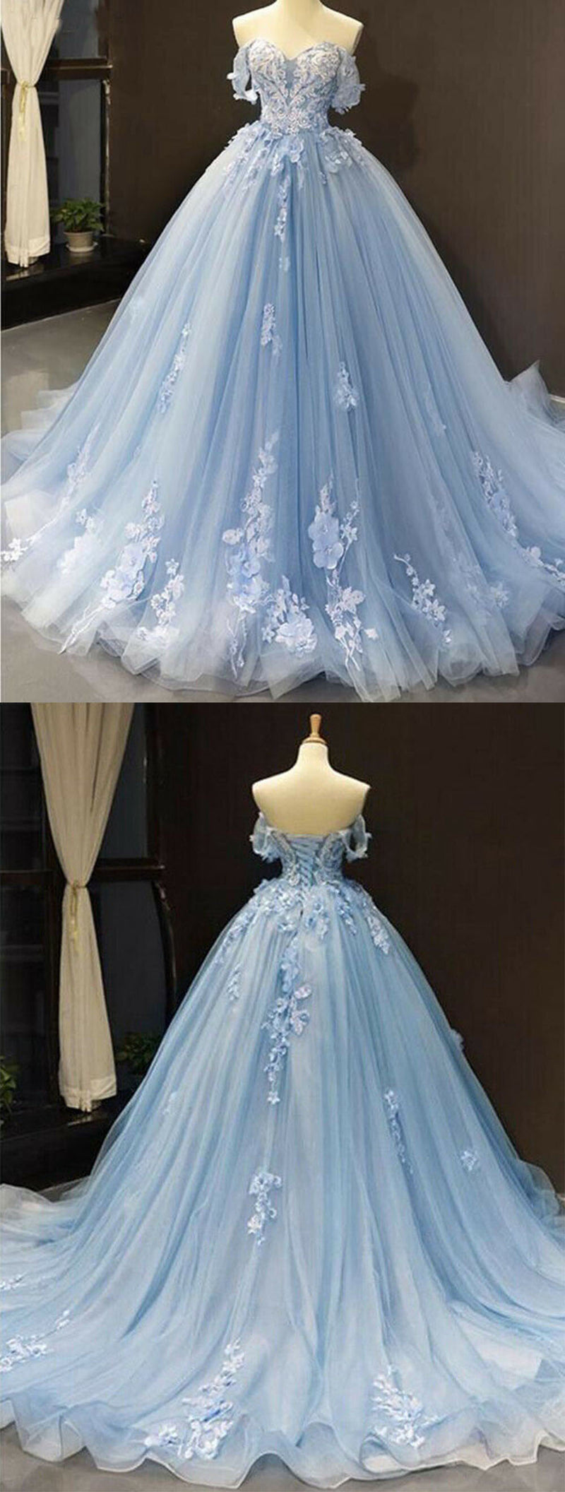 Siaoryne Skye Blue off the shoulder lace Sweet 16 Prom Quinceanera Dresses ,Blue Wedding Dress JP412