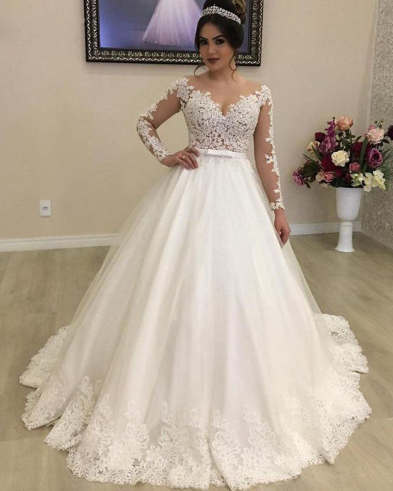 Vintage Long Sleeved Women White  Lace Wedding  Bridal Dress ,Vestido De Novias 2020 WD0726