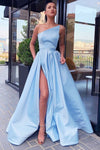 Siaoryne Champagne Slit A Line Satin Formal Evening Party Dresses Long PL6988