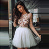 New Short Homecoming Dresses Pearls Beaded Handmade Flower Long Sleeves Prom Dresses Cocktail Dress