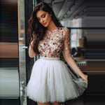 New Short Homecoming Dresses Pearls Beaded Handmade Flower Long Sleeves Prom Dresses Cocktail Dress