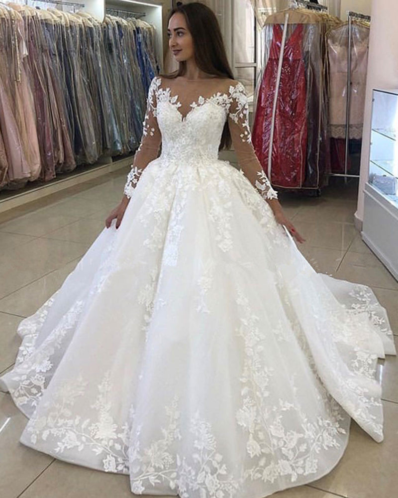 Siaoryne Romantic Vintage Long Sleeve Lace Wedding Dresses Ball Gown ,Vestido De Novias  WD01121