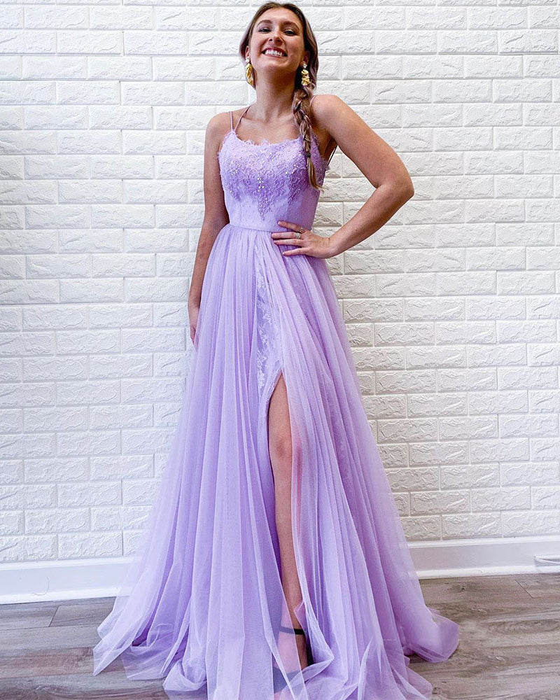 Fashion  Lilac Prom Dress Long with Slit ,Lace Formal Party Grad Gown PL10705