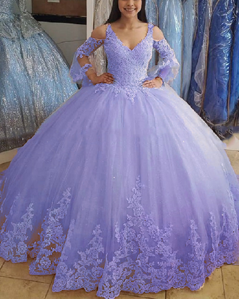 long sleeve dresses for sweet 16 Glitter Ball Gown Sweet 16 Long Quinceanera Dress