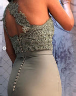 Fashion Sage Green Fitted Lace Dress Bridesmaid One Shoulder Wedding Party Gown PL1203