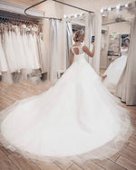 Romantic Lace Tulle V Neck Wedding Dress Women Formal Bridal Gown Court Train