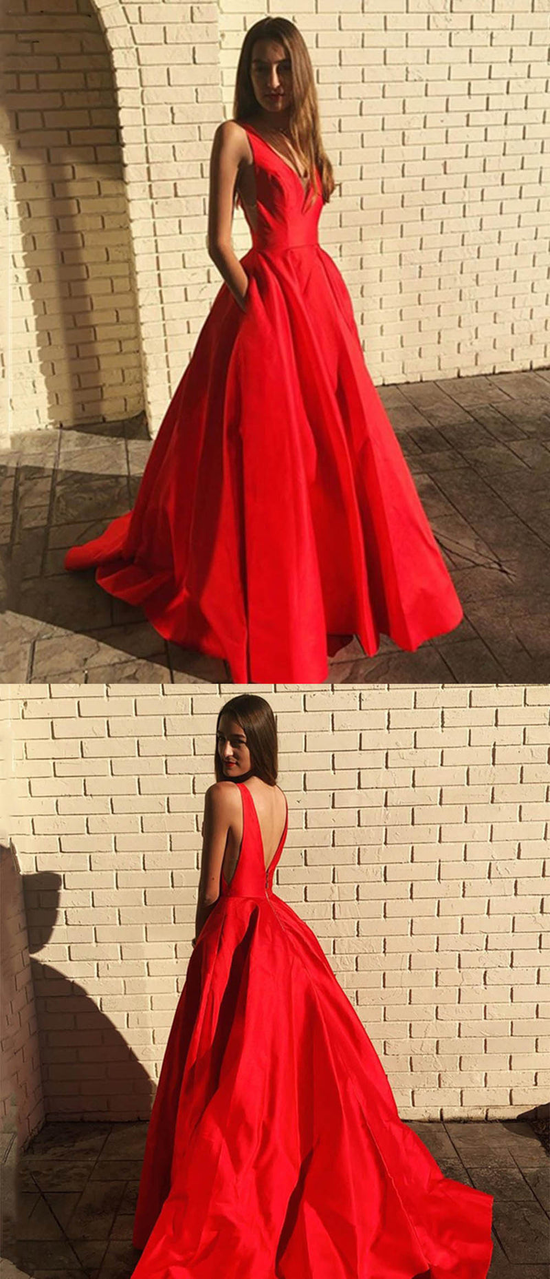 Elegant Red Long Prom Dresses 2021 New Formal Women Party Night Sleeveless Vestidos Backless Satin A-Line Simple Evening Gowns PL10515