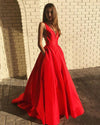Elegant Red Long Prom Dresses 2021 New Formal Women Party Night Sleeveless Vestidos Backless Satin A-Line Simple Evening Gowns PL10515