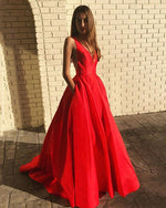 Elegant Red Long Prom Dresses 2021 New Formal Women Party Night Sleeveless Vestidos Backless Satin A-Line Simple Evening Gowns PL10515