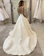 Simple Cheap Price Elegant Satin Ivory Wedding Gown Sexy V neck Bridal Dress Novias WD10108