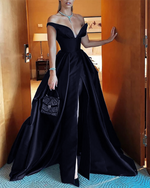 Off Shoulder Slit Roayl Blue Evening Long Dress Elegant Satin A Line Formal Dress,Long Party Prom Gown PL10501