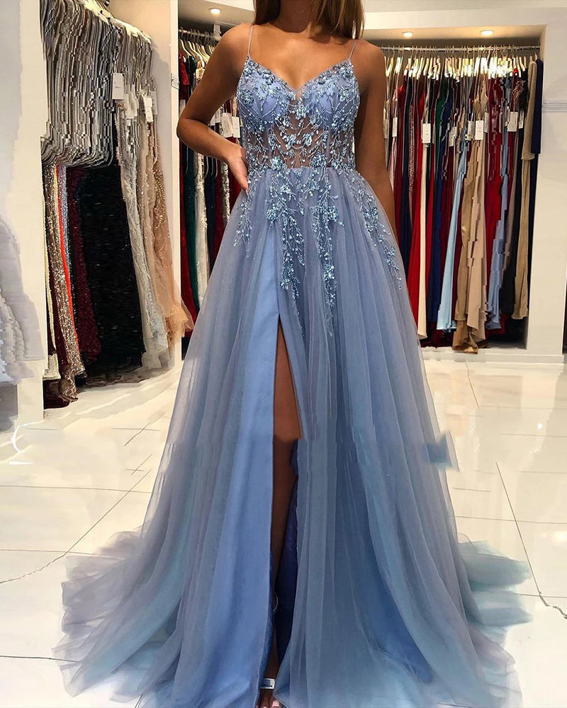 Hermosos y sexys vestidos de fiesta con cuentas azules 2022 
