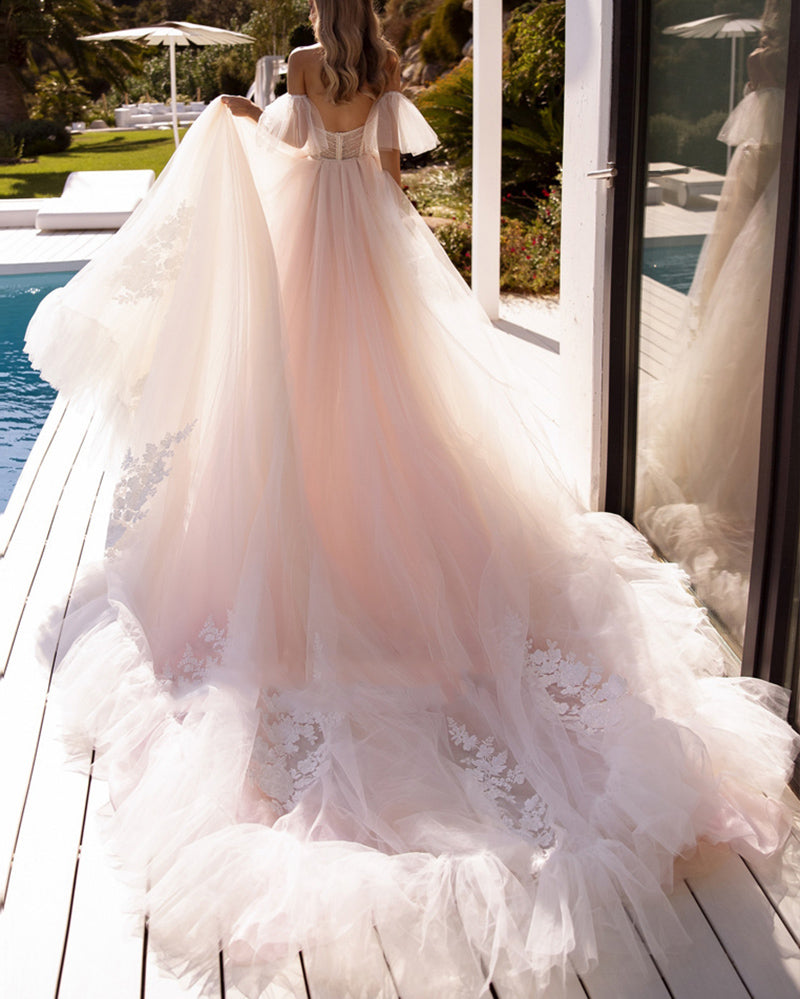 Romantic Corset Sweetehart Blush Pink Wedding Dress,Women lace Bridal Dress WD0808