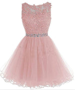 Lovely Sky Blue Lace Puffy Keyhole Back Homecoming Dress Short Prom Dresses with Belt SP10219