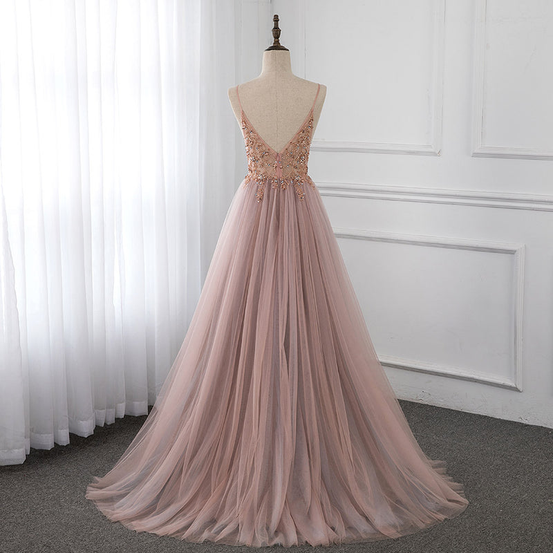 PL1103 Fancy Sexy Tulle Slit Lace Beading Prom Dresses Long Gown Vestido De Festa 2022