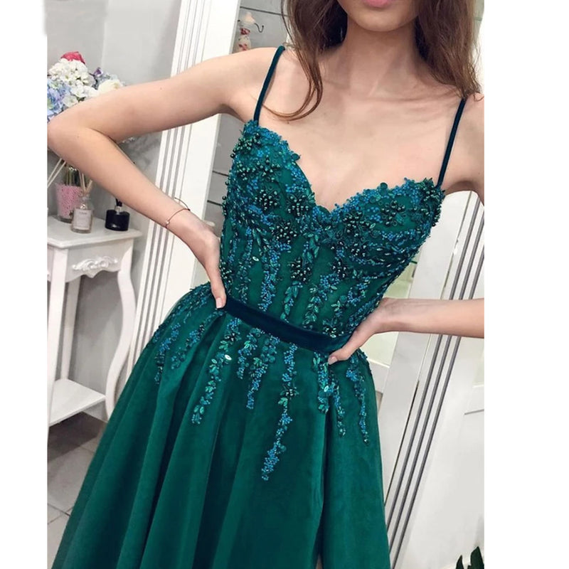 Teal Green Tulle Long formal evening dress Patterns with Slit PL07148 ...