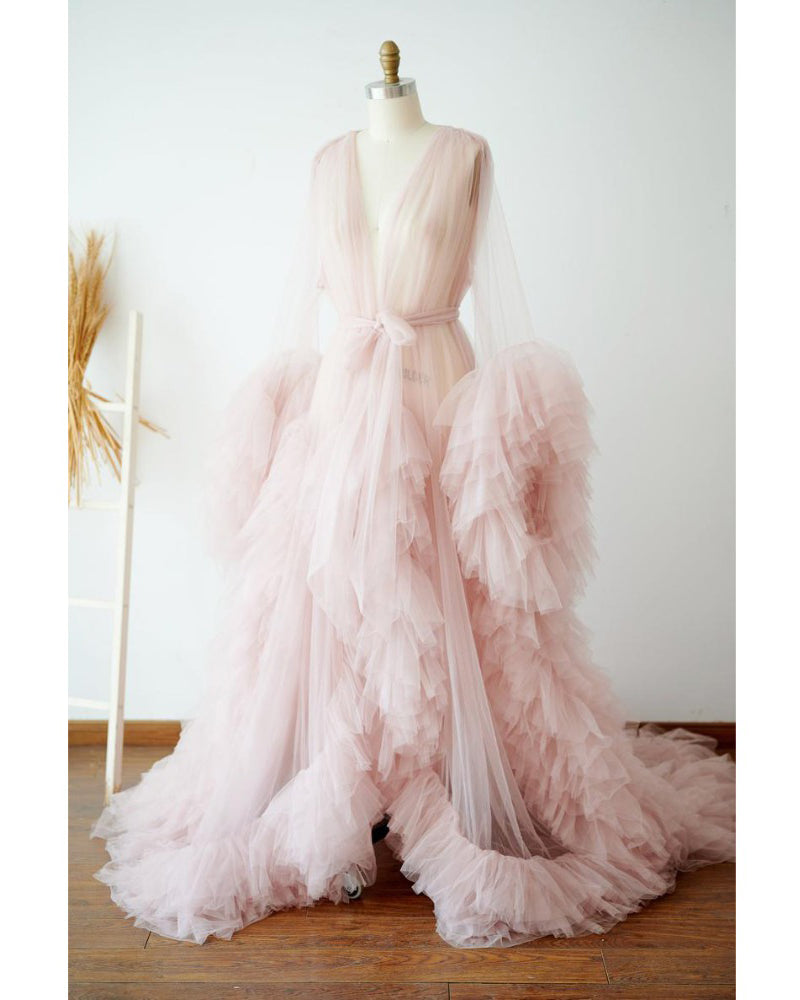 Pink Tulle Maternity Dress Photo Shoot Props Maternity Photography Tulle Gown Kimono Women Tulle Dress Plus Size PL01204