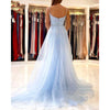 Light Sky Blue Mermaid Long Lace 2022 Prom Party Dress for Girls  PL2221