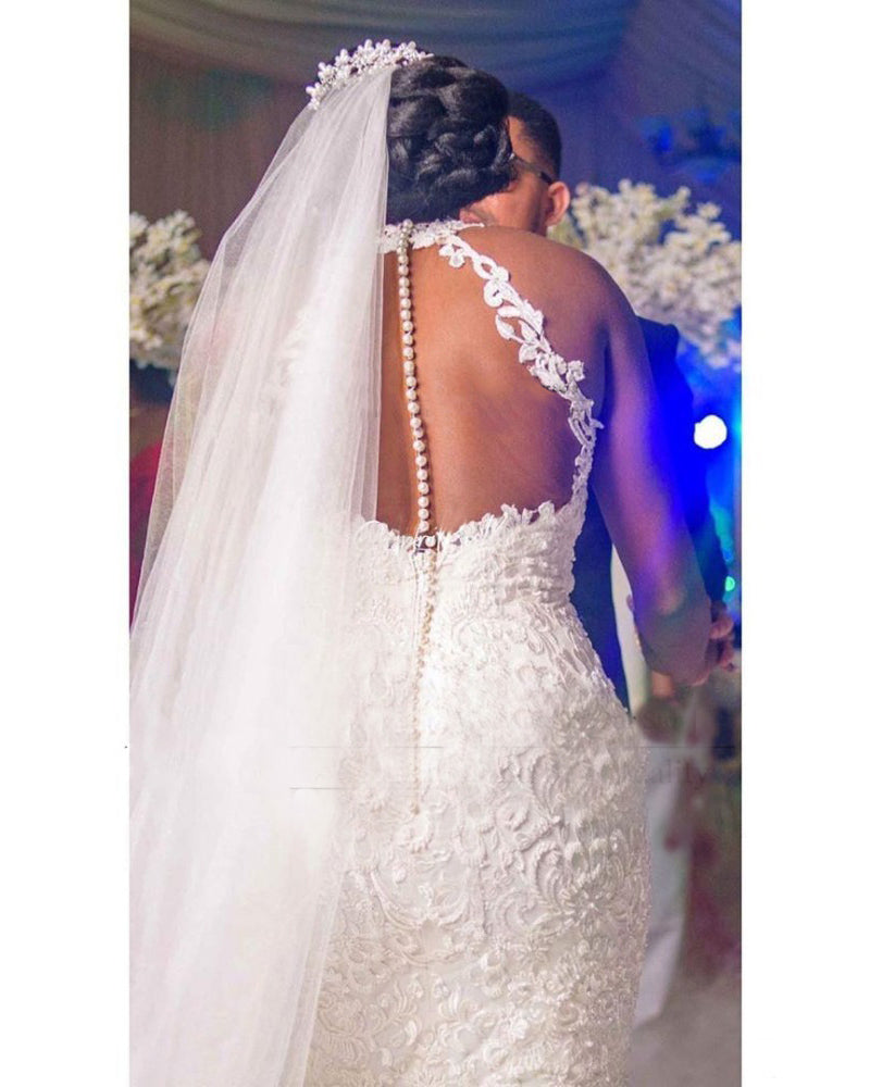 High Quality Tailor Made Sexy Halter Mermaid Lace Wedding Dress Women Bridal Gown Vestido De Novia 2022 PL01129