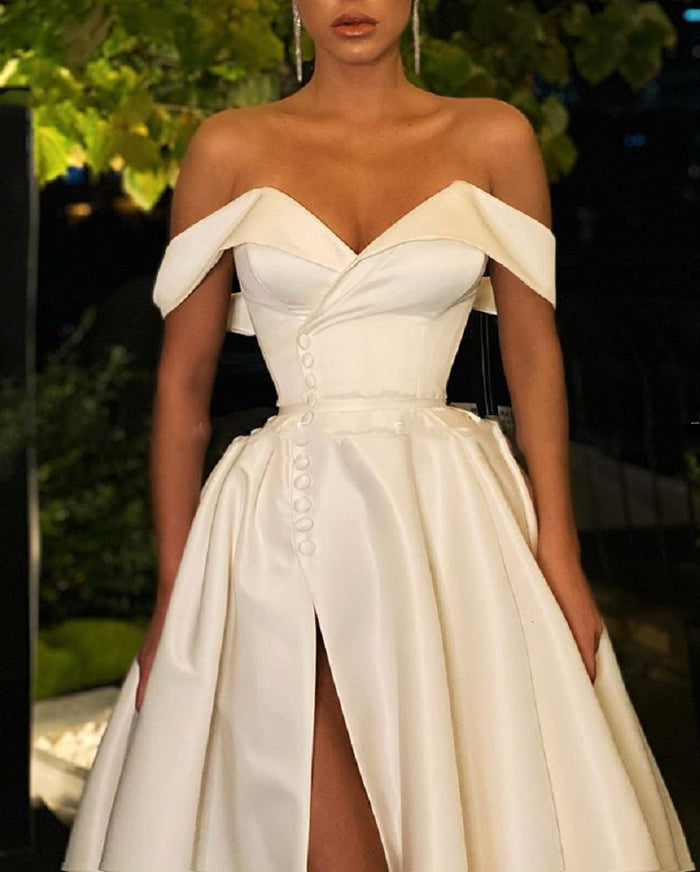 Sheath Satin Prom Dresses With Slit Ivory