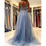 Sexy Beautiful Blue Beaded Prom Dresses 2022