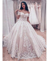 Romantic Off the Shoulder Women Lace Wedding Dress Ivory / Blush Pink Ball Gown Bridal Gown WD01207