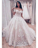 Romantic Off the Shoulder Women Lace Wedding Dress Ivory / Blush Pink Ball Gown Bridal Gown WD01207