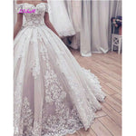 Romantic Off the Shoulder Women Lace Wedding Dress Ivory / Blush Pink Ball Gown Bridal Gown WD01207