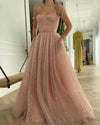 Stunning Sequin A Line Tulle Pink Long Cottagecore Prom Dresses 2022