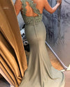 Fashion Sage Green Fitted Lace Dress Bridesmaid One Shoulder Wedding Party Gown PL1203