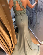 Fashion Sage Green Fitted Lace Dress Bridesmaid One Shoulder Wedding Party Gown PL1203