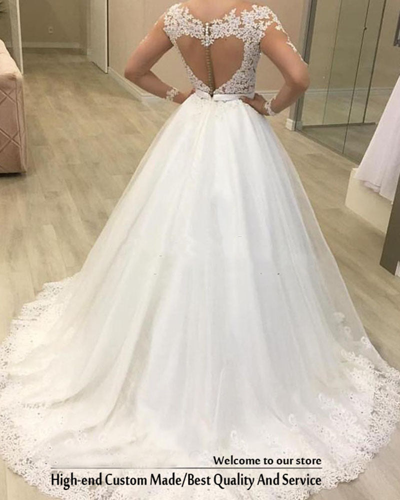 Vintage Long Sleeved Women White  Lace Wedding  Bridal Dress ,Vestido De Novias 2020 WD0726